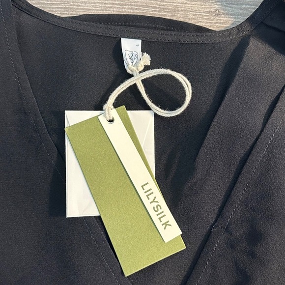 LilySilk Mulberry Silk Wrap Blouse‎ Size L Black Peplum Waist Office Classic NEW - Picture 7 of 11